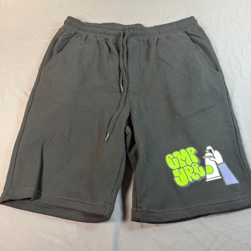 Empyre Mens Black Cotton Fleece Graffiti Logo Shorts Size M Streetwear